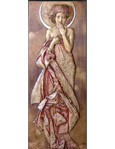 Tableau en relief les Étoiles,  Clair de lune d'après Alphons Mucha.