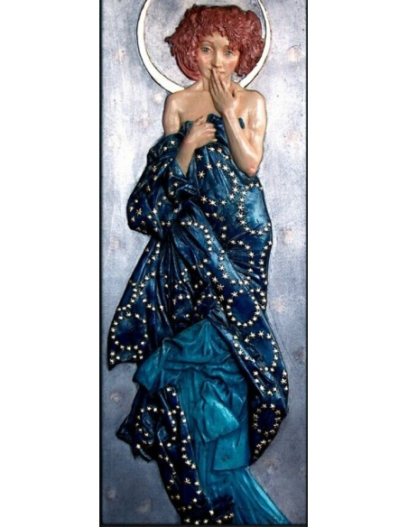 Tableau en relief les Étoiles,  Clair de lune d'après Alphons Mucha.