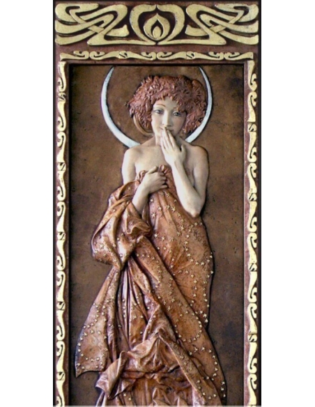 Tableau en relief les Étoiles,  Clair de lune d'après Alphons Mucha.
