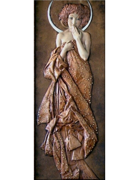 Tableau en relief les Étoiles,  Clair de lune d'après Alphons Mucha.