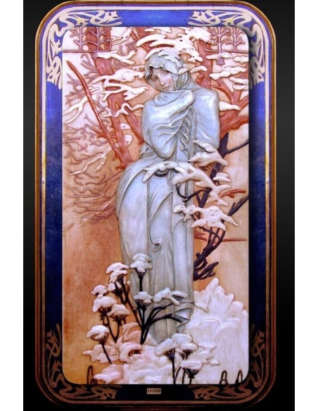 Tableau en relief Les saisons, l'Hiver d'après Alphons Mucha.
