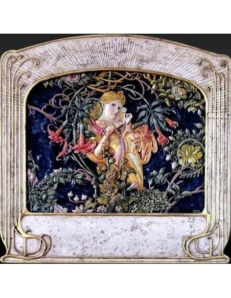 Tableau en relief la Femme avec des marguerites d'après Alphons Mucha.