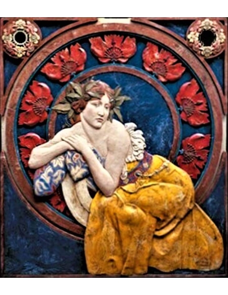 Tableau en relief la Femme avec des coquelicots d'après Alphons Mucha.