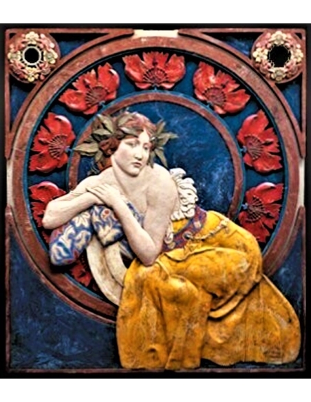 Tableau en relief la Femme avec des coquelicots d'après Alphons Mucha.