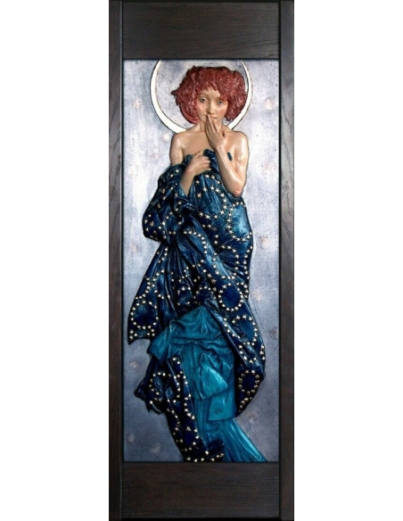 Tableau en relief les Étoiles,  Clair de lune d'après Alphons Mucha.