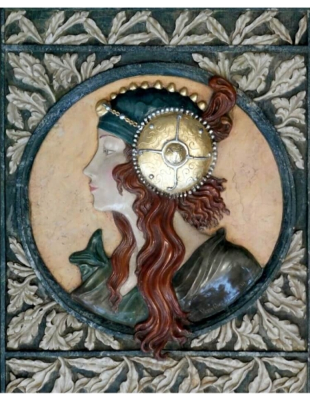 Tableau en relief Têtes byzantines, la Blonde d'après Alphons Mucha.