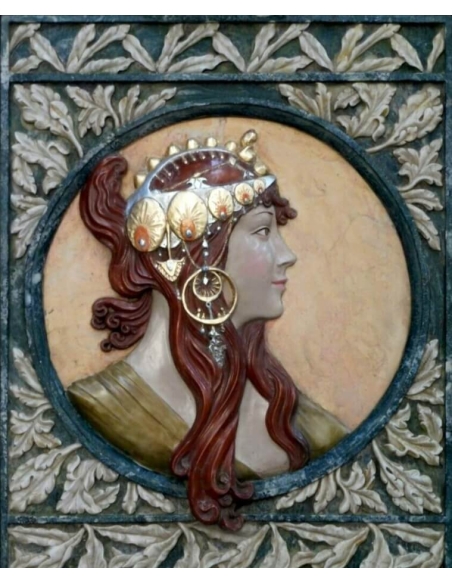 Cuadro en relieve cabezas bizantinas, la Morena según Alphons Mucha.