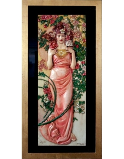 Cuadro en relieve Flores, la rosa según Alphons Mucha.