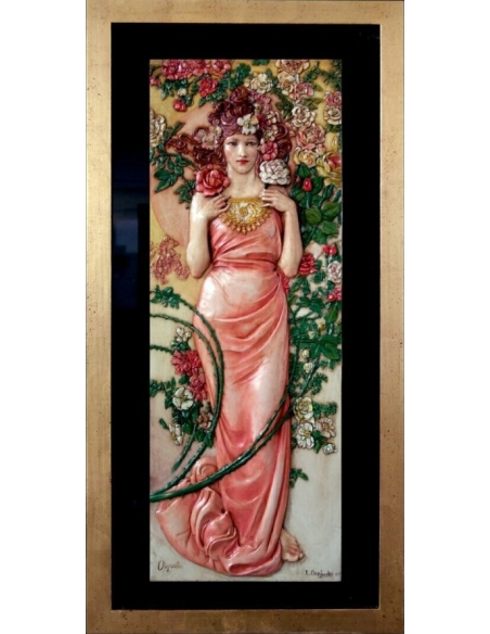 Relief painting Flowers, the Rose after Alphons Mucha.