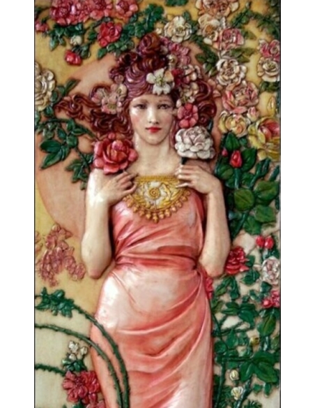 Relief painting Flowers, the Rose after Alphons Mucha.