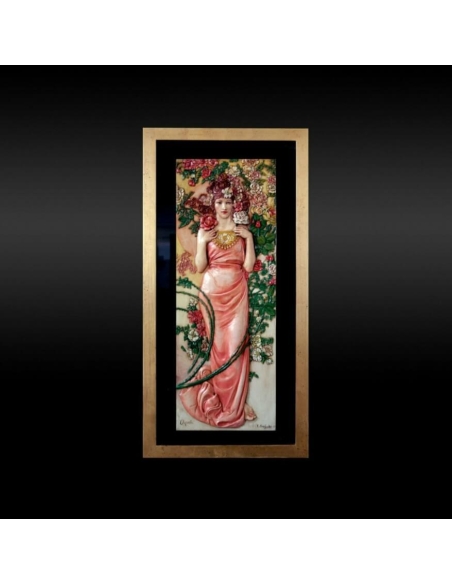 Relief painting Flowers, the Rose after Alphons Mucha.
