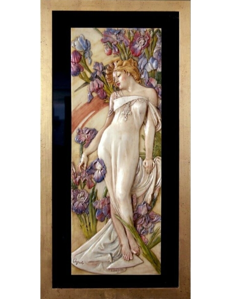 Tableau en relief les Fleurs, l'Iris d'après Alphons Mucha.