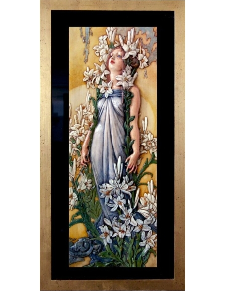 Tableau en relief les Fleurs, le Lys d'après Alphons Mucha.
