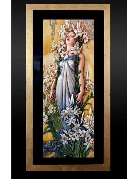 Tableau en relief les Fleurs, le Lys d'après Alphons Mucha.