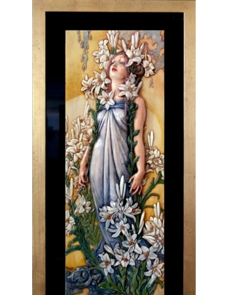 Tableau en relief les Fleurs, le Lys d'après Alphons Mucha.
