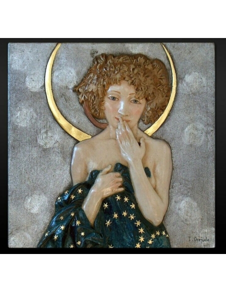 Relief painting The Moon and Stars, Fragment of Moonlight after Alphons Mucha.