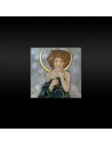 Relief painting The Moon and Stars, Fragment of Moonlight after Alphons Mucha.