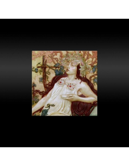 Relief painting The Seasons, Autumn Fragment after Alphons Mucha.