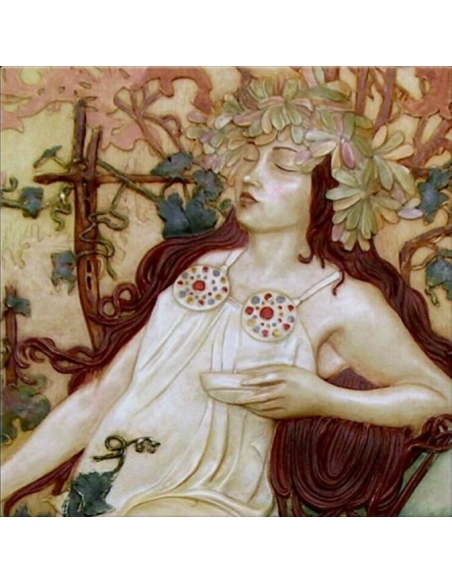 Relief painting The Seasons, Autumn Fragment after Alphons Mucha.