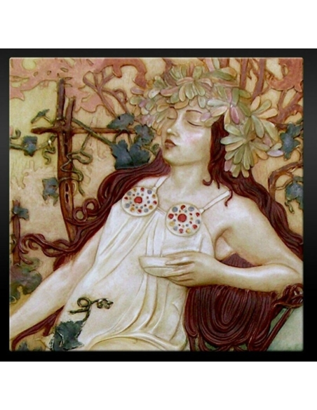 Relief painting The Seasons, Autumn Fragment after Alphons Mucha.