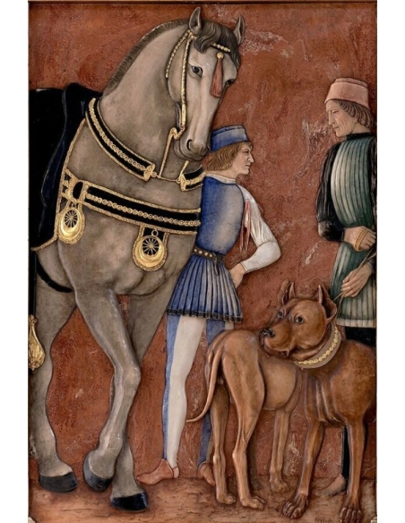 Tableau en relief Cheval et chiens d'après Andréa Mantegna,  d'après Andrea Mantegna, Palais ducal de Mantoue Chambre des Epoux.