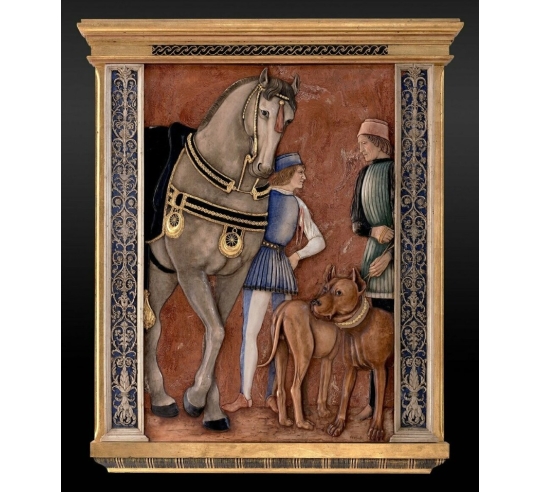 Tableau en relief Cheval et chiens d'après...