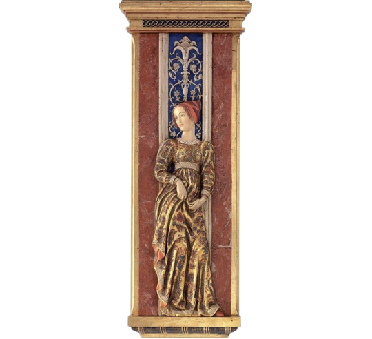 Cuadro en relieve, Cortesana florentina según Andrea Mantegna, fresco Palacio Ducal de Mantua, Sala de los Esposos.