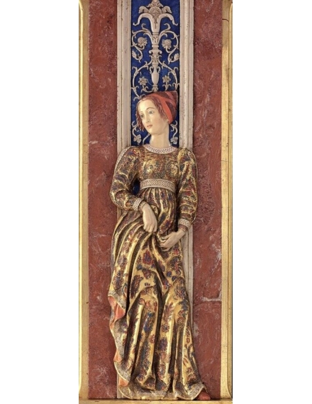 Relief painting, Florentine courtesan after Andrea Mantegna, fresco Ducal Palace of Mantua, The bridal chamber.