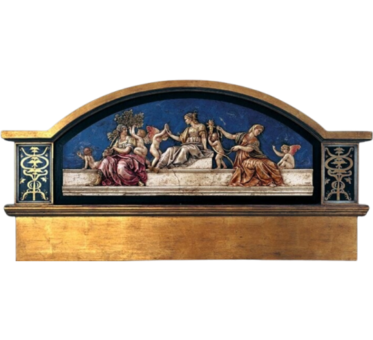 Relief painting The Cardinal and Theological Virtues, after the fresco by Raphael, Vatican Apostolic Palace.