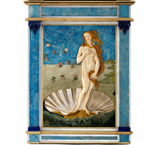 Relief painting The Birth of Venus or Nascita di Venere after Sandro Botticelli.