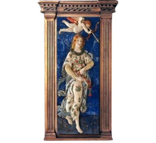 Relief painting, Flora goddess of youth and flowering, allegory of Spring after Sandro Botticelli.