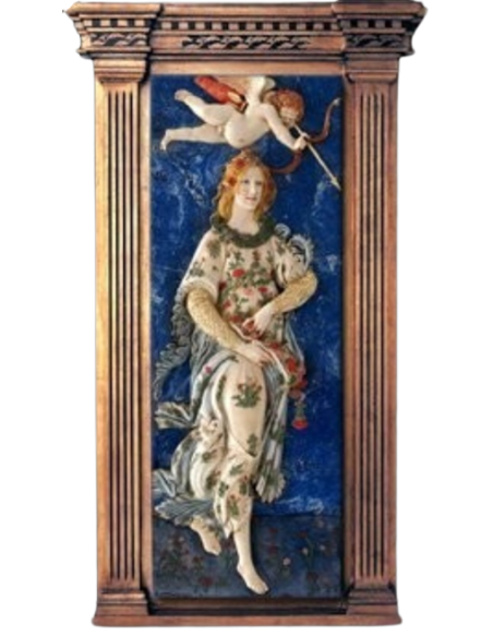 Relief painting, Flora goddess of youth and flowering, allegory of Spring after Sandro Botticelli.
