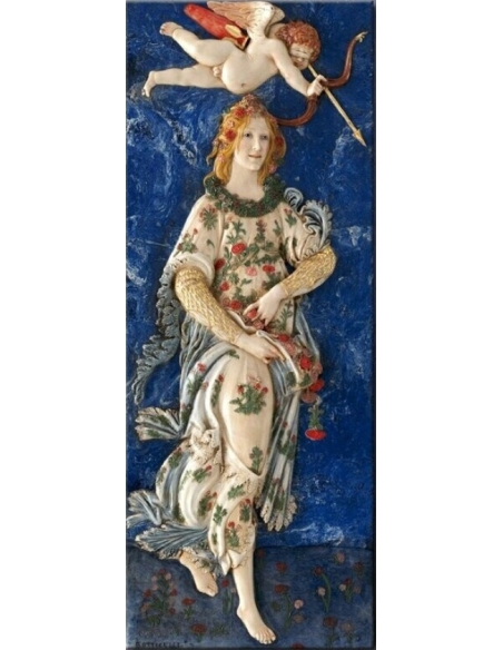 Relief painting, Flora goddess of youth and flowering, allegory of Spring after Sandro Botticelli.