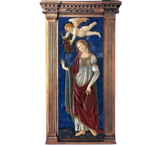 Tableau en relief, Vénus accompagnée de Cupidon, allégorie du Printemps d'après Sandro Botticelli.