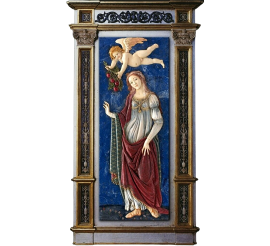 Tableau en relief, Vénus accompagnée de Cupidon, allégorie du Printemps d'après Sandro Botticelli.