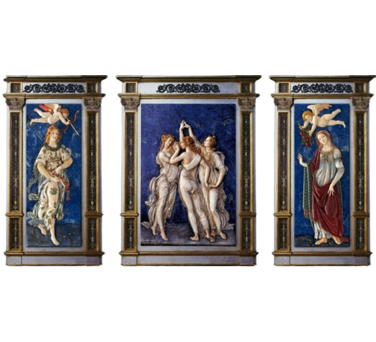 Tríptico en relieve Las Tres Gracias, Primavera, según Sandro Botticelli.