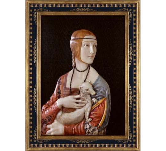 Relief painting, The Lady with an Ermine or Cecilia Gallerani after Leonardo da Vinci.