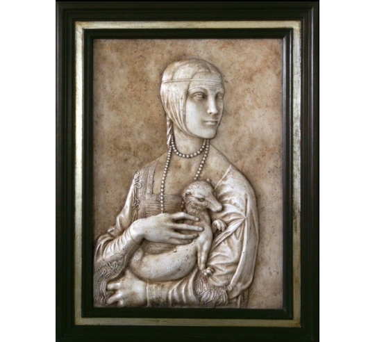 Relief painting, The Lady with an Ermine or Cecilia Gallerani after Leonardo da Vinci.