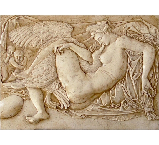 Relief painting Leda and the Swan after a lost painting by Michelangelo.