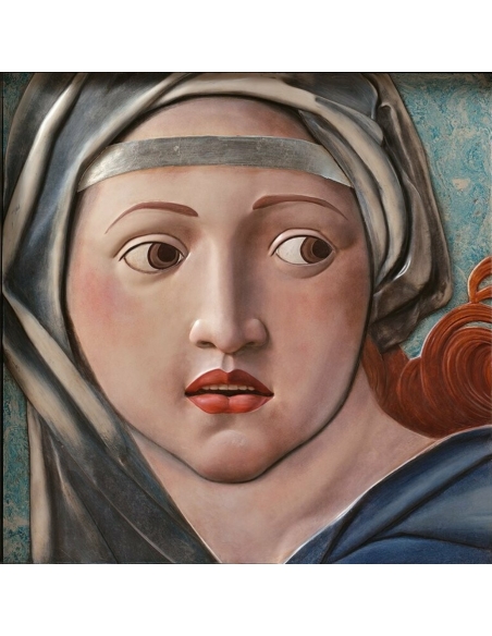 Cuadro en relieve, Retrato de la Sibila de Delfos según Rafael, detalle del techo de la Capilla Sixtina.