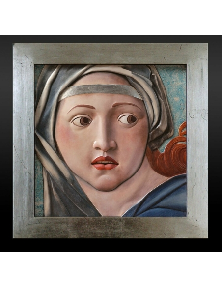 Cuadro en relieve, Retrato de la Sibila de Delfos según Rafael, detalle del techo de la Capilla Sixtina.