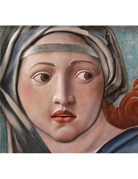 Tableau en relief, Portrait de La Sibylle de Delphes d'après Raphaël, détail du plafond de la chapelle Sixtine.