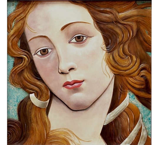 Relief painting, Portrait of Venus, detail of The Birth of Venus or Nascita di Venere after Sandro Botticelli.