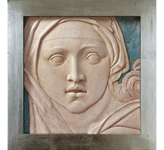 Cuadro en relieve, Retrato de la Sibila de Delfos según Rafael, detalle del techado de la Capilla Sixtina.