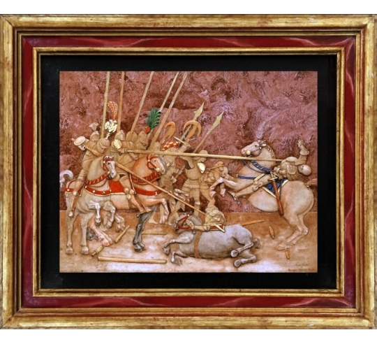 Relief painting The Battle of San Romano, panel of the offices in Florence after Paolo Uccello.