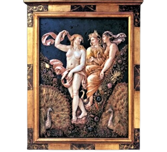 Tableau en relief Vénus prie Cérès et Junon de prendre son parti contre Psyché d'après Raphaël, villa Farnesina.