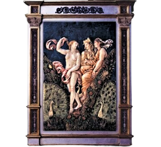 Relief painting Venus begs Ceres and Juno to take her side against Psyche after Raphael, Villa Farnesina.