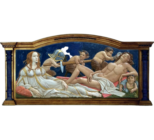 Relief painting Venus and Mars after a painting by Sandro Botticelli.