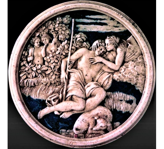 Médaillon en relief Le sommeil d’Endymion d'après Annibale Carrache, détail fresque du palais Farnèse.