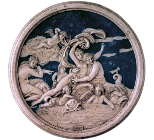 Medallón en relieve Escila y Glauco según Annibale Carracci, detalle del fresco del Palacio Farnesio.